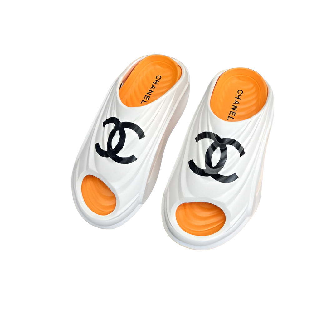 CHANEL Women's Orange & White Slides