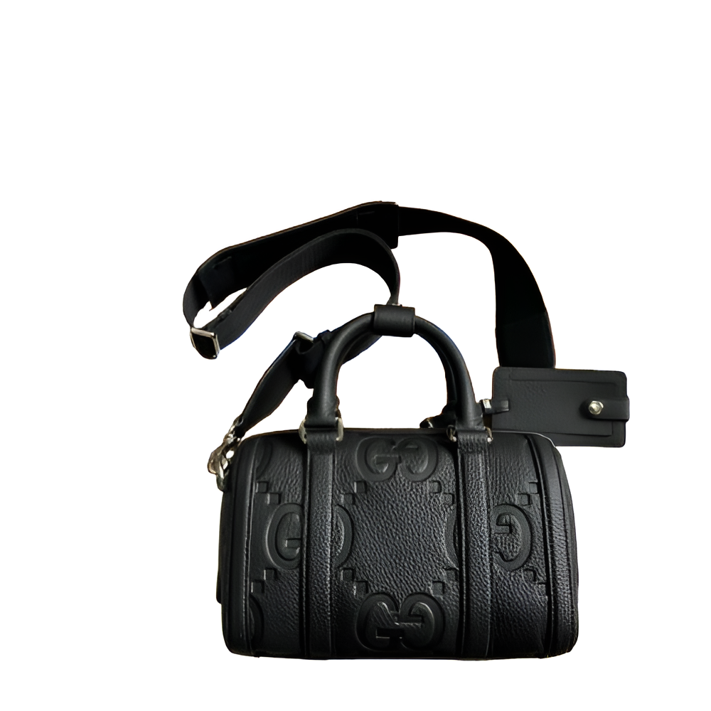 GUCCI GG Embossed Black Leather Mini Duffle Bag