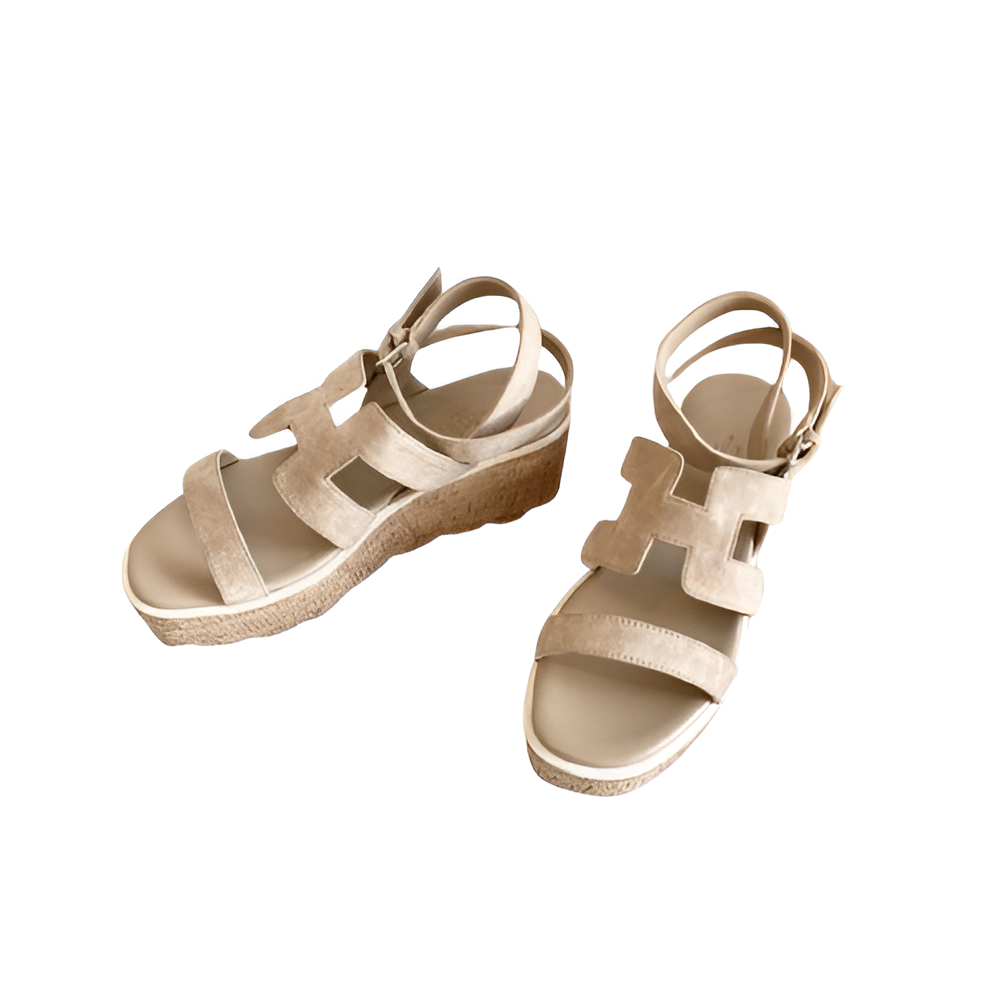 Hermes Women's Beige Suede Platform Sandals