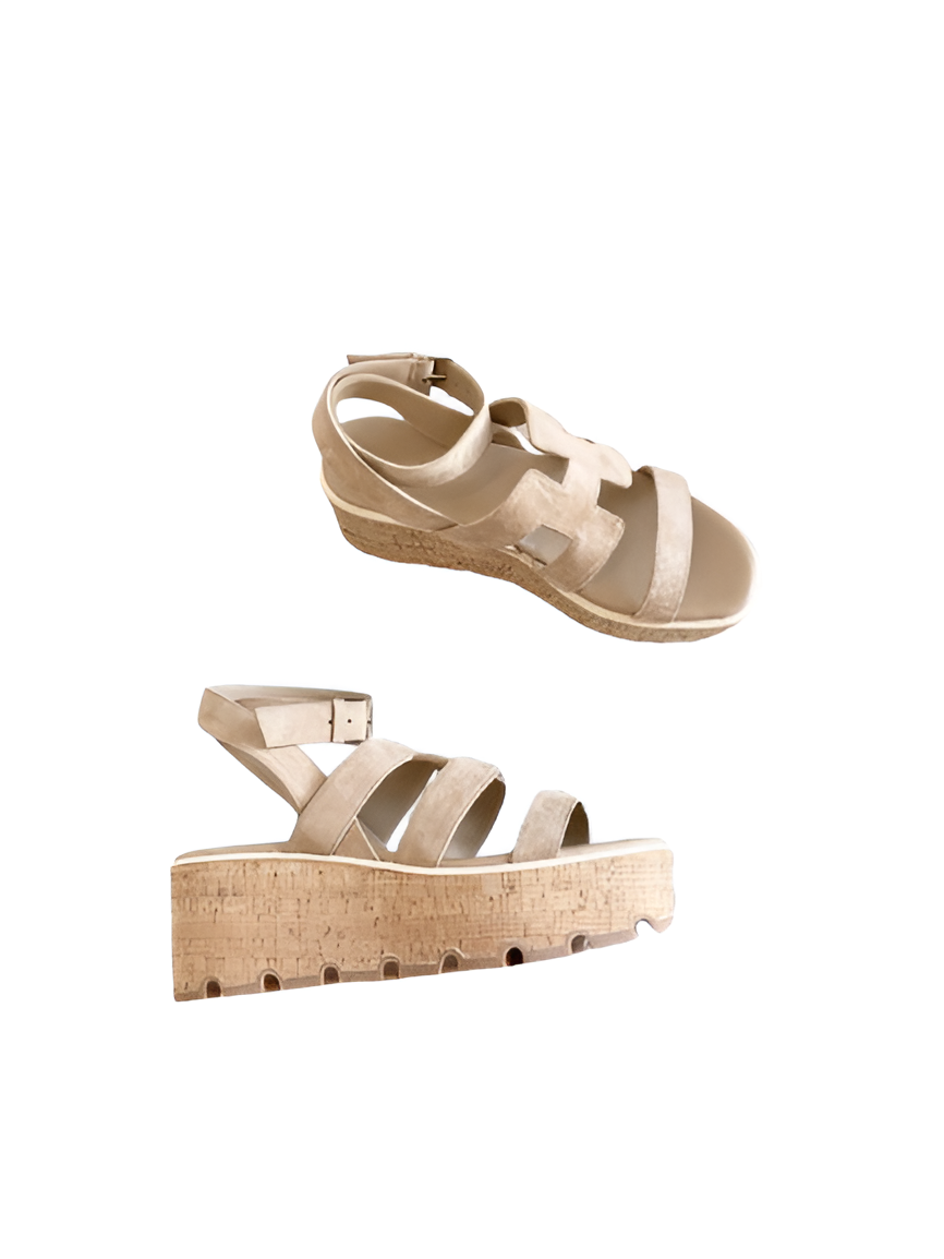 Hermes Women's Beige Suede Platform Sandals