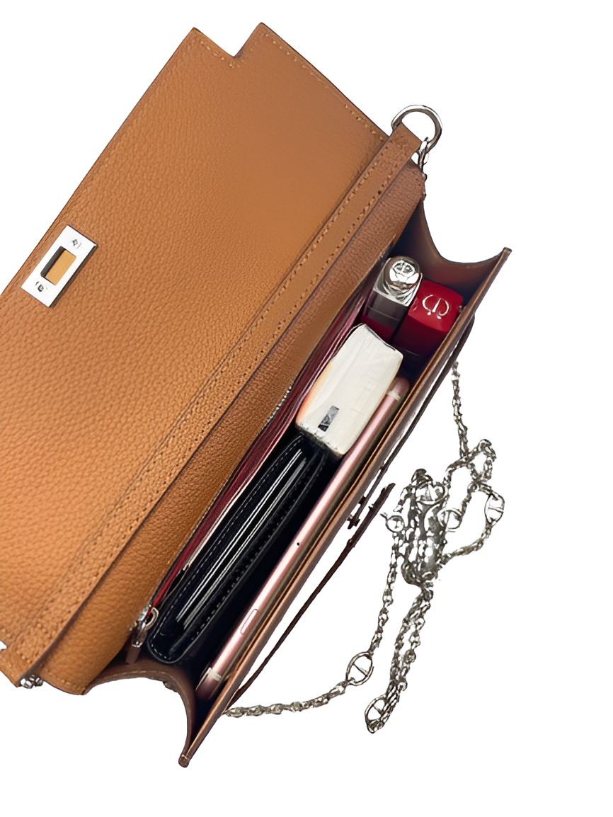 Hermes Tan Leather Chain Clutch