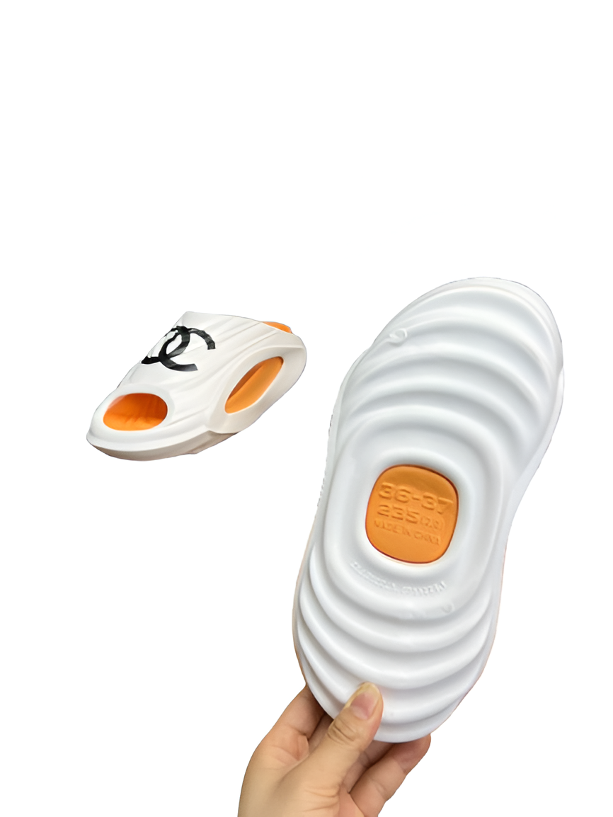 CHANEL Women's Orange & White Slides