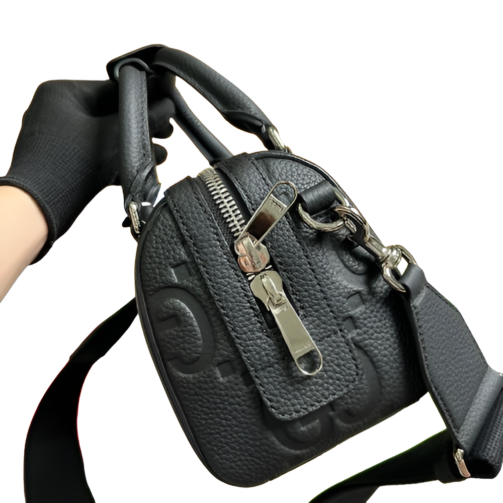 GUCCI GG Embossed Black Leather Mini Duffle Bag