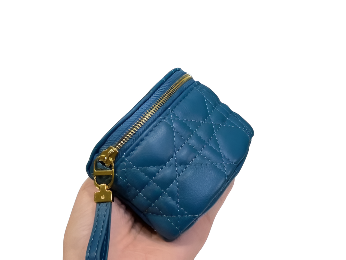 DIOR Blue Quilted Leather Half-Moon Pouch