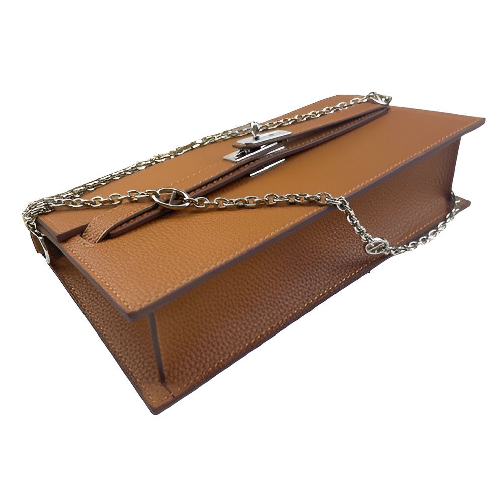 Hermes Tan Leather Chain Clutch