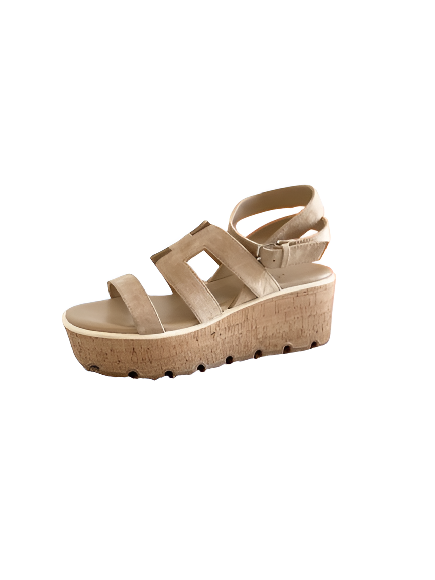 Hermes Women's Beige Suede Platform Sandals