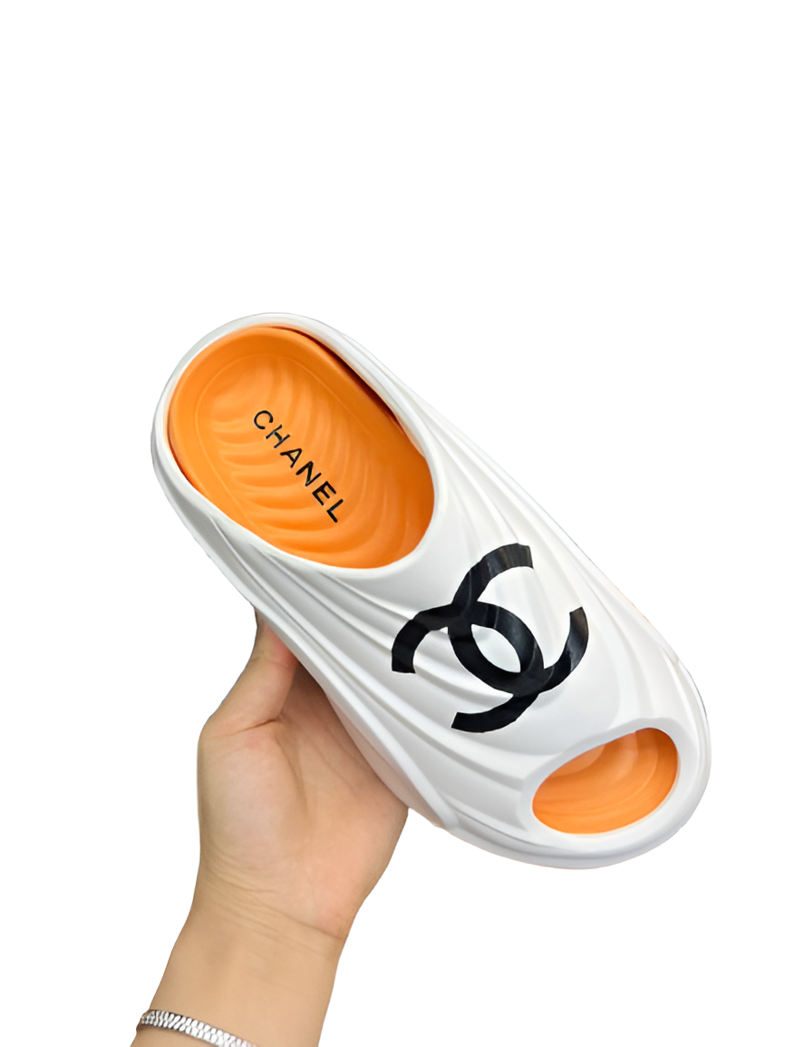 CHANEL Women's Orange & White Slides