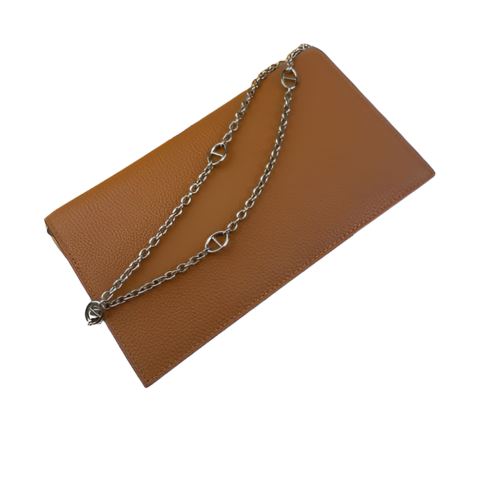 Hermes Tan Leather Chain Clutch