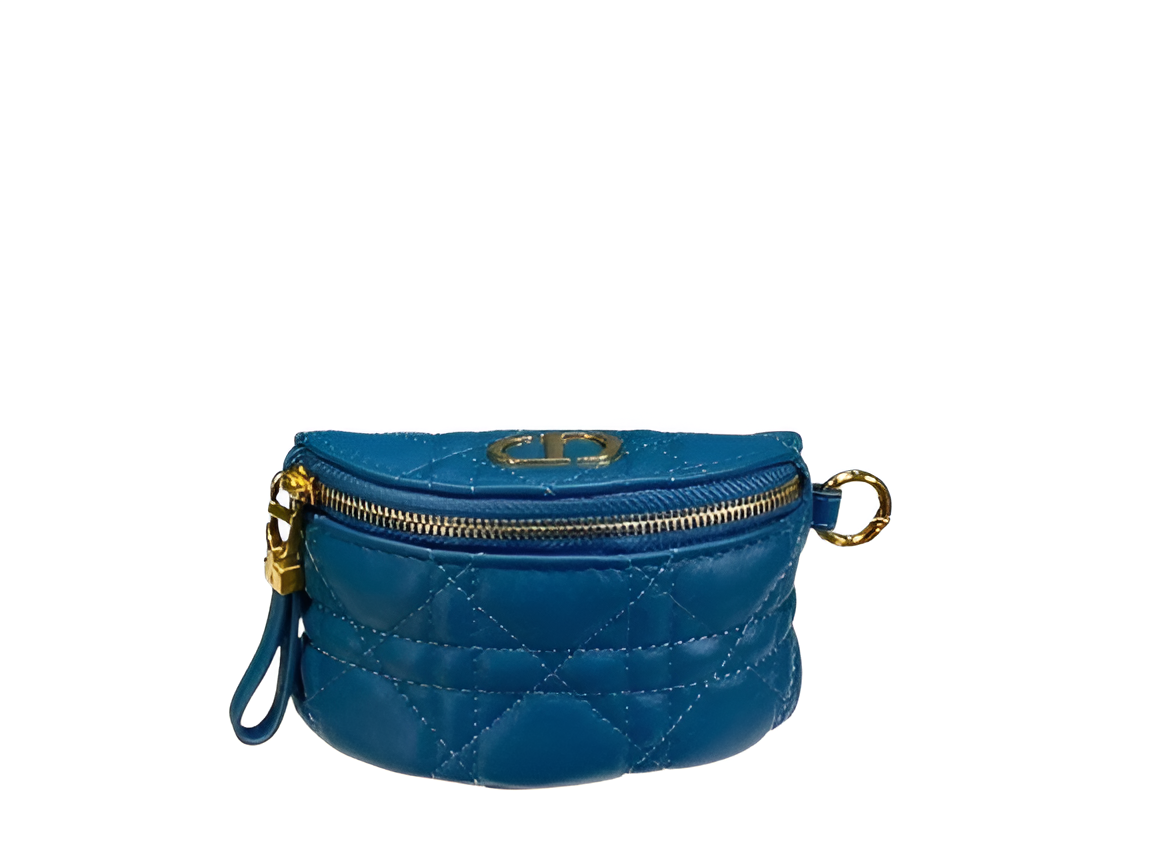 DIOR Blue Quilted Leather Half-Moon Pouch