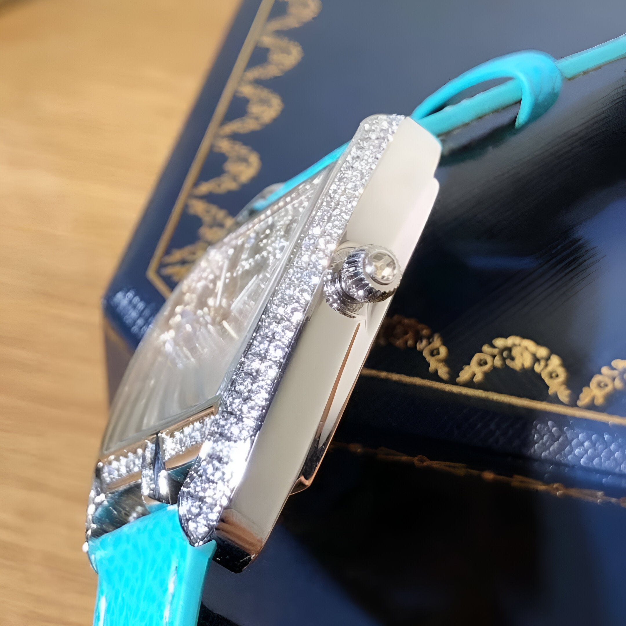 HERMÈS Diamond Silver & Blue Leather Ladies Watch