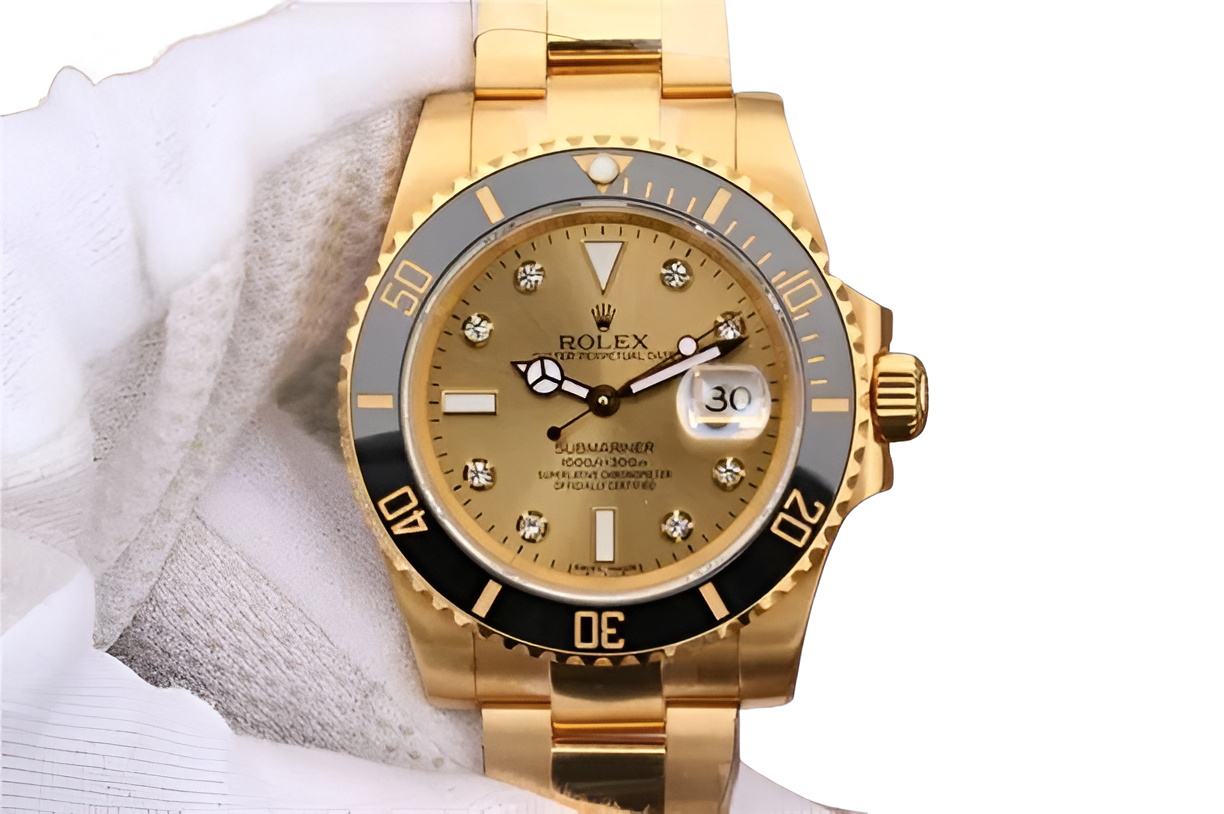Rolex Submariner 18K Yellow Gold & Champagne Dial with Diamond Markers