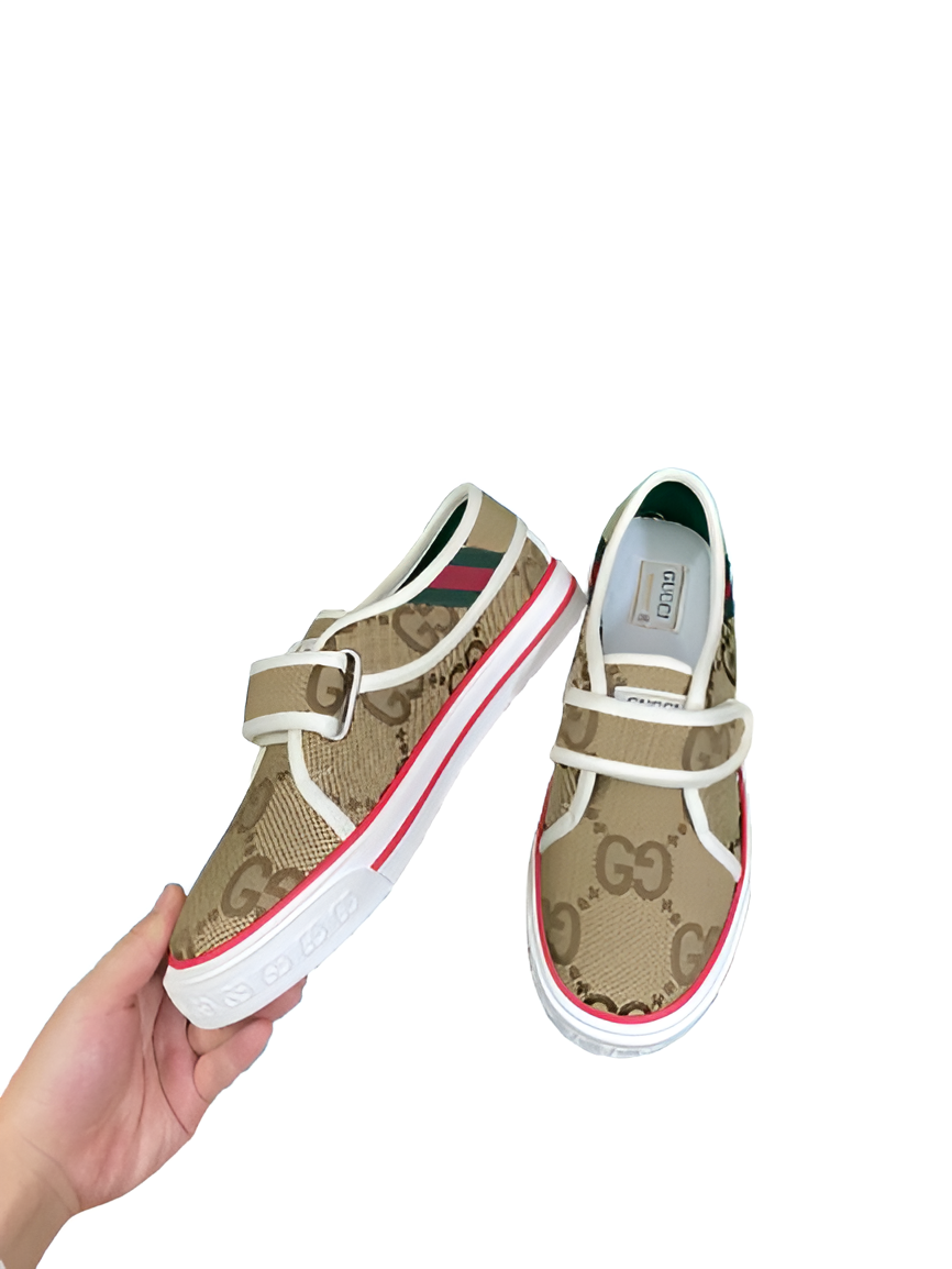 GUCCI Men's Beige Monogram Slip-On Sneakers