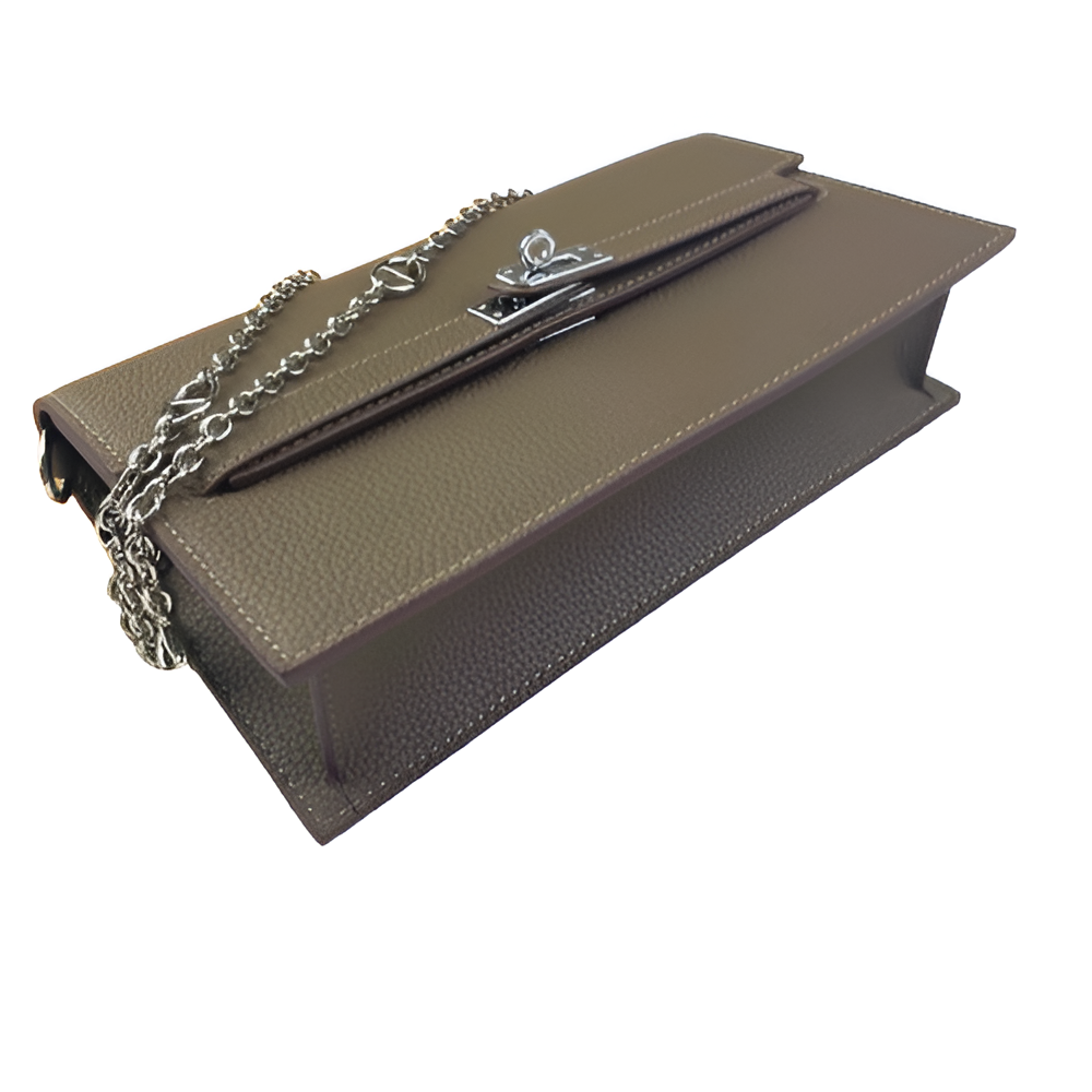 Hermes Taupe Leather Chain Clutch