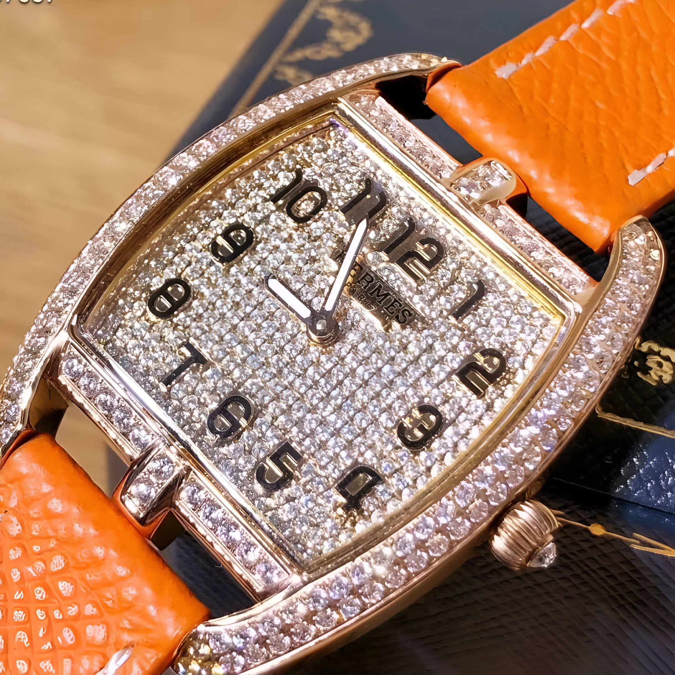 HERMÈS Diamond Silver & Blue Leather Ladies Watch
