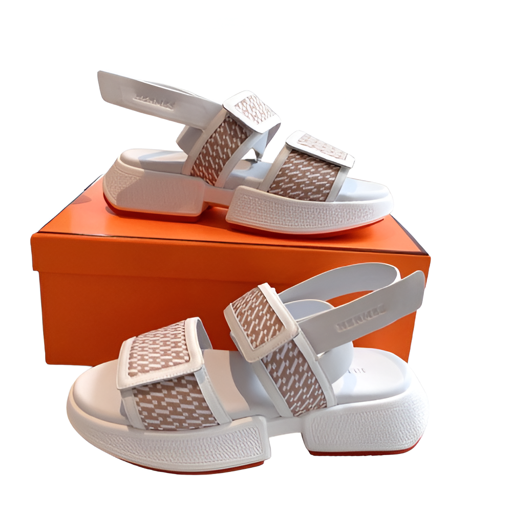 Hermes Women's White & Beige Strap Sandals