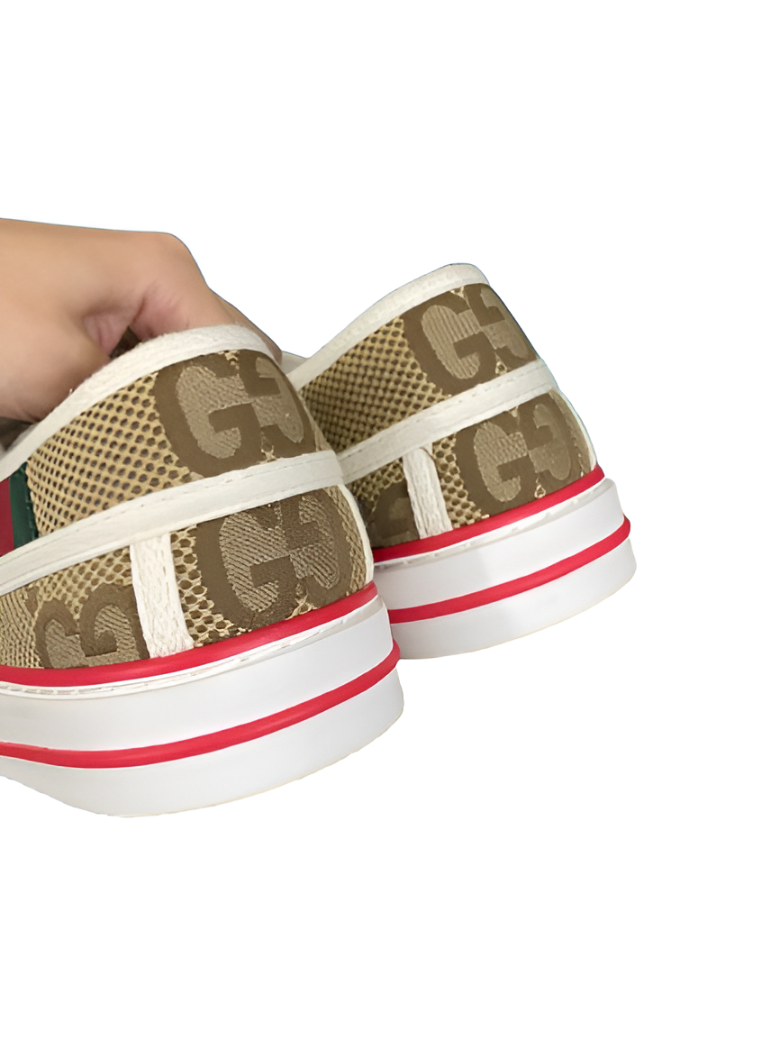 GUCCI Men's Beige Monogram Slip-On Sneakers