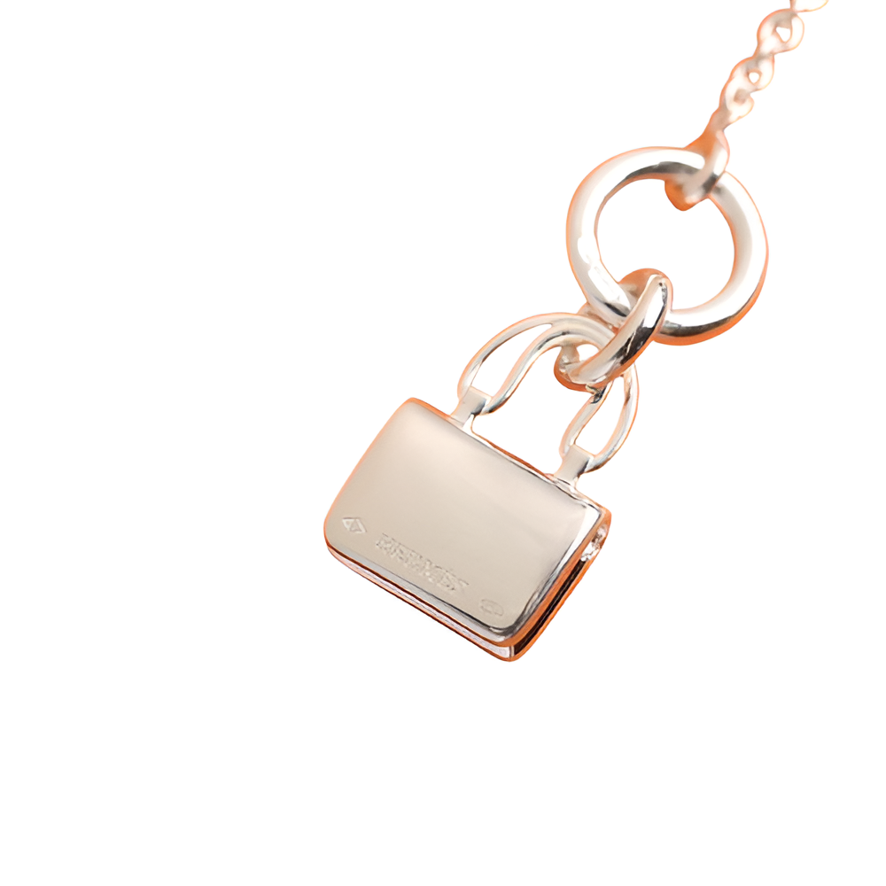 HERMES Silver Mini Bag Pendant Necklace