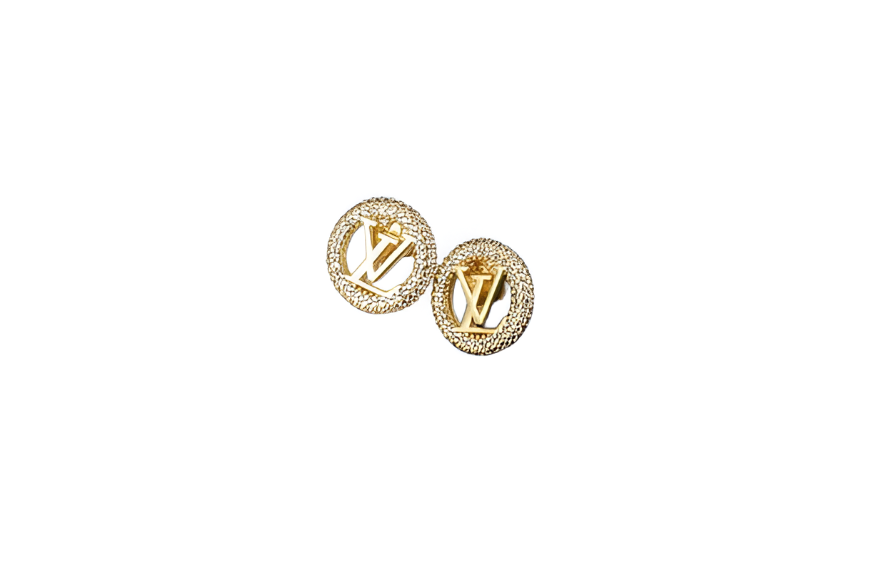 LV Stud Earrings - Gold & Crystal