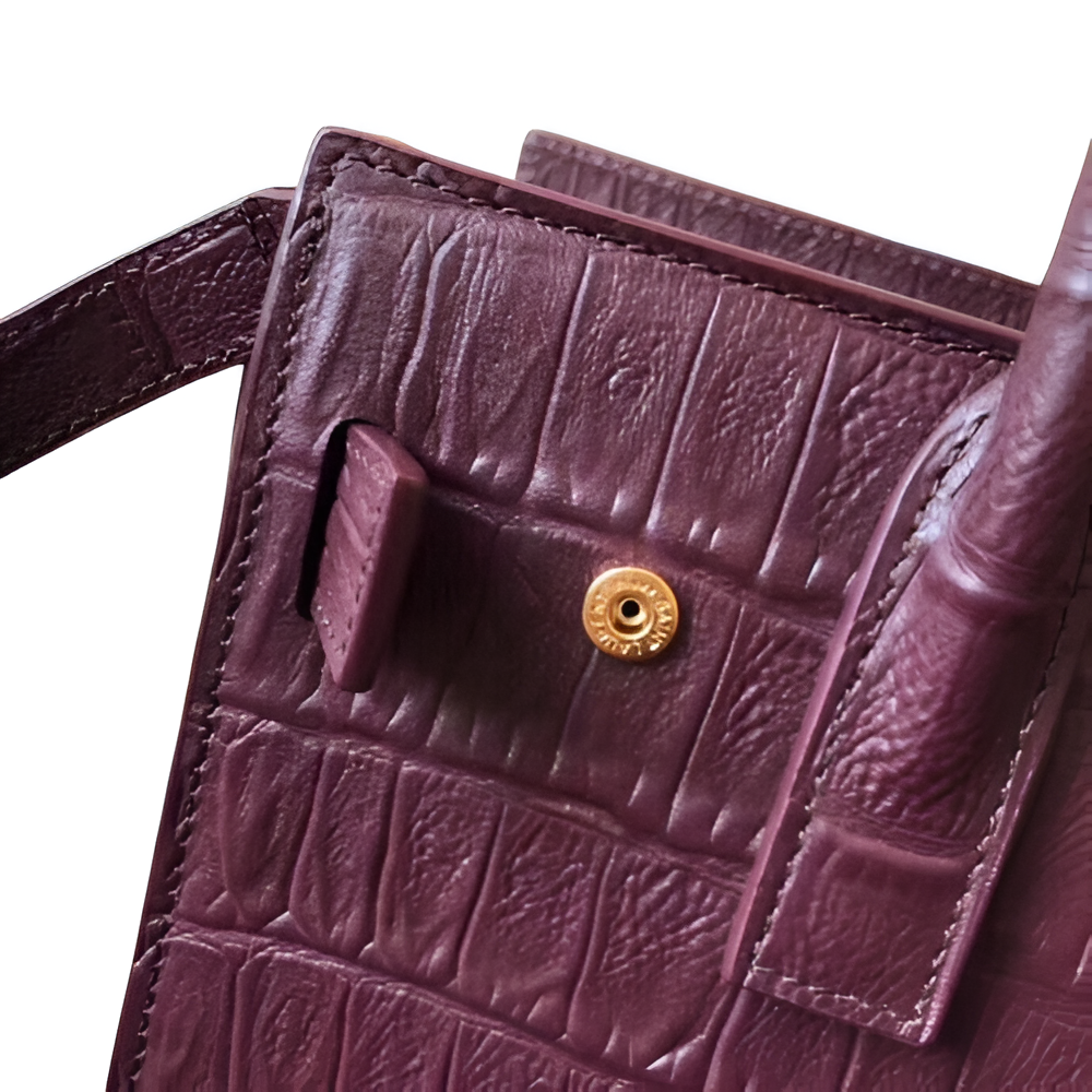 YSL Croc-Embossed Leather Bag with Gold-Tone Lock