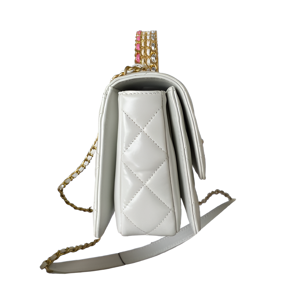 Chanel-Inspired Mini White Quilted Flap Bag with Chain