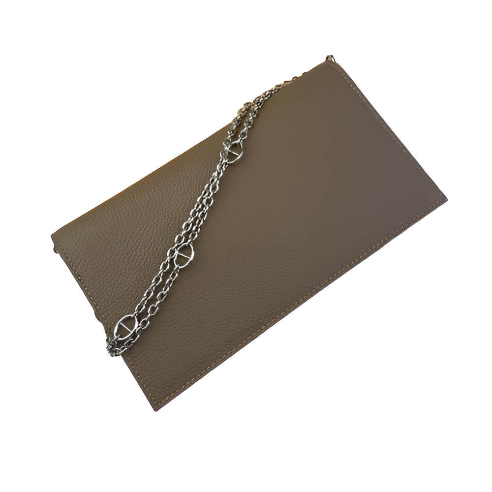 Hermes Taupe Leather Chain Clutch