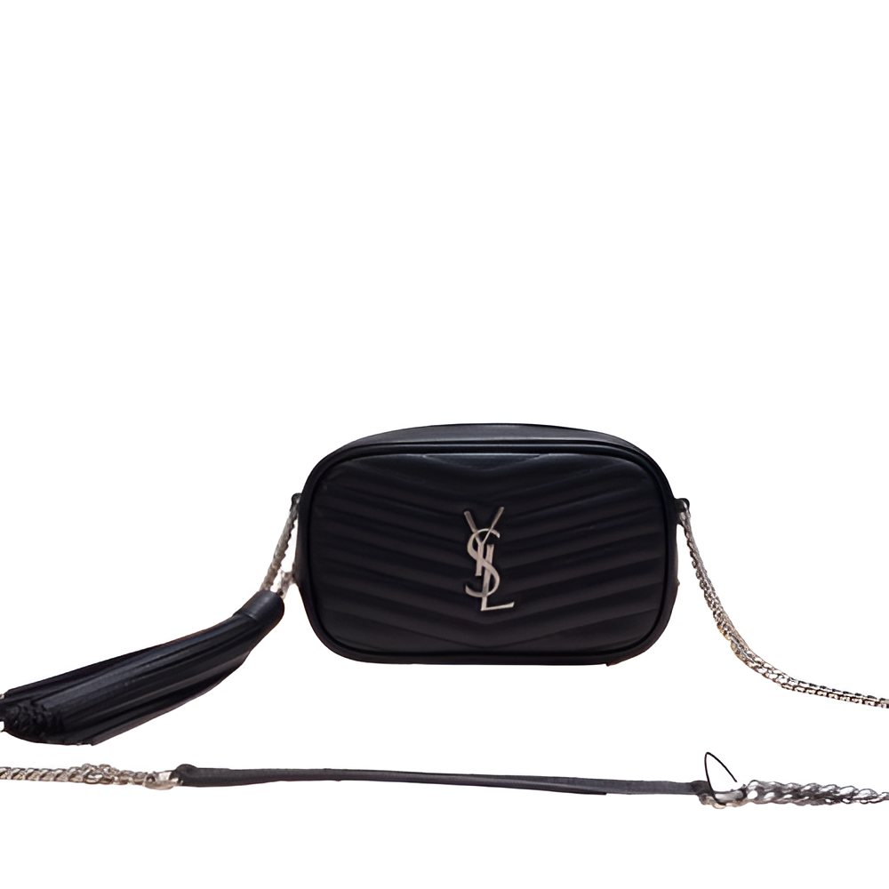 YSL Black Quilted Camera Bag with Tassel