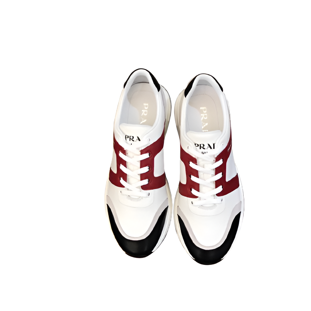PRADA Men's White, Red & Black Luxe Sneakers