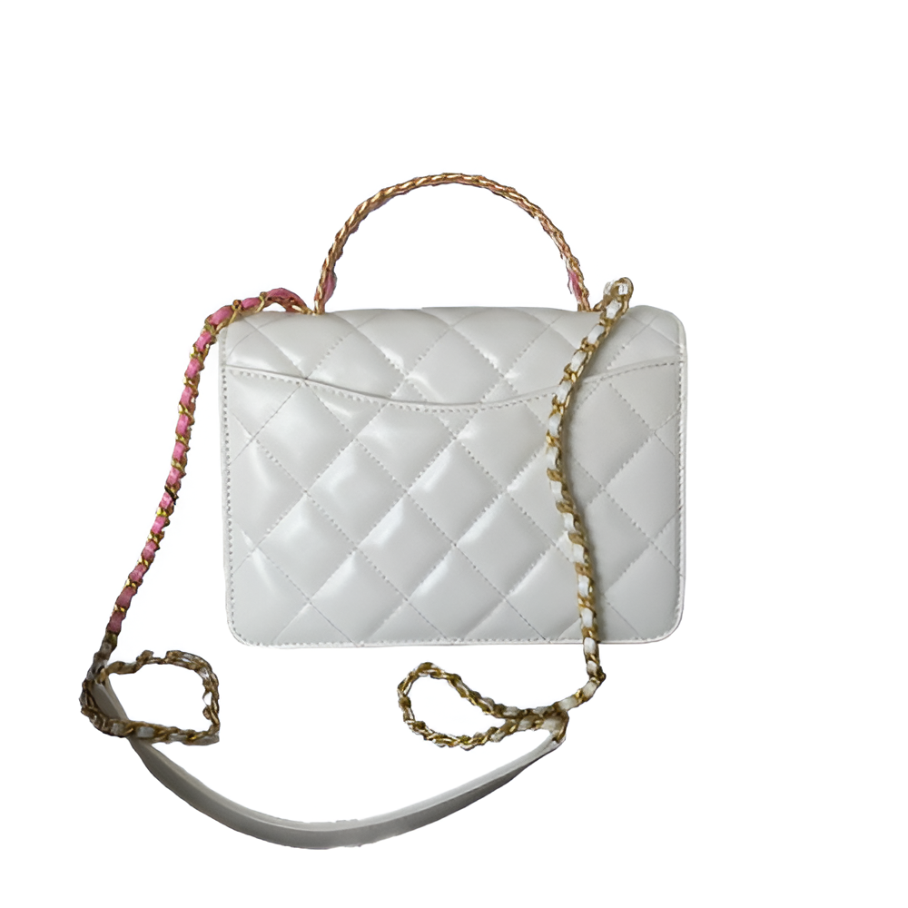 Chanel-Inspired Mini White Quilted Flap Bag with Chain