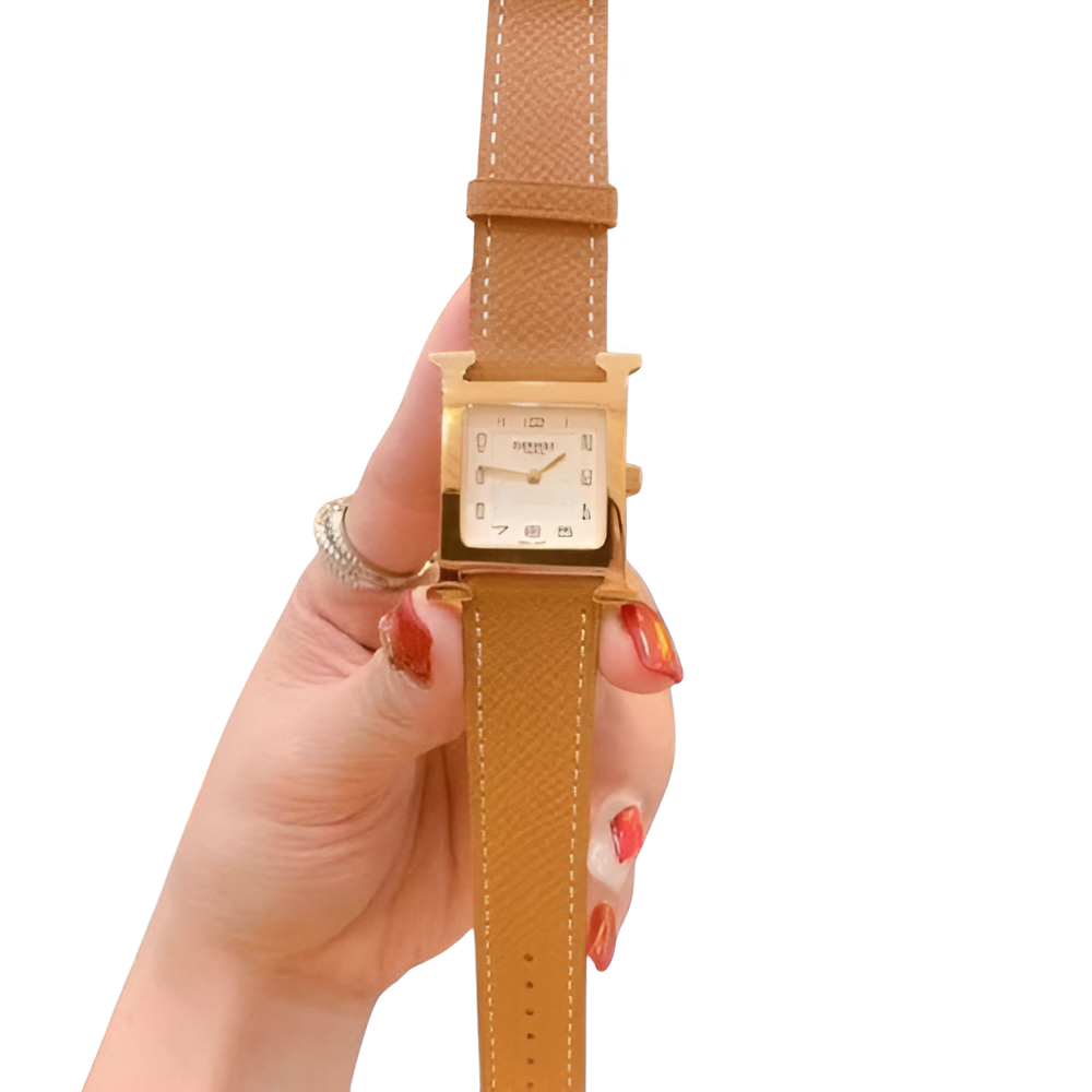 HERMÈS Gold & Brown Leather Ladies Watch