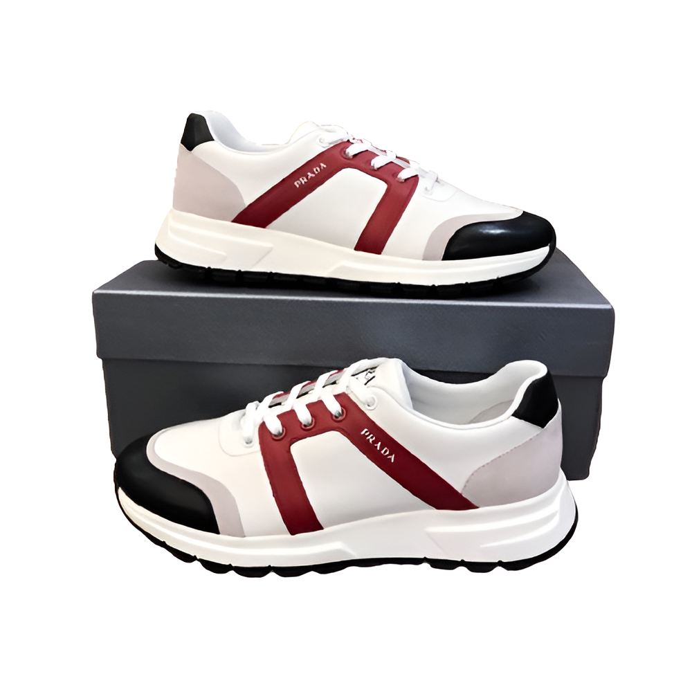 PRADA Men's White, Red & Black Luxe Sneakers