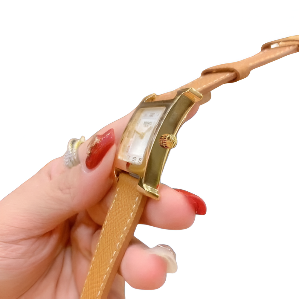 HERMÈS Gold & Brown Leather Ladies Watch