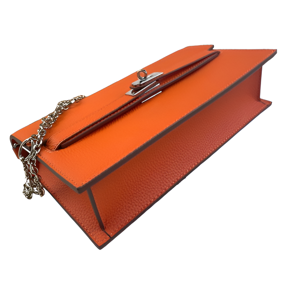 Hermes Orange Leather Chain Clutch
