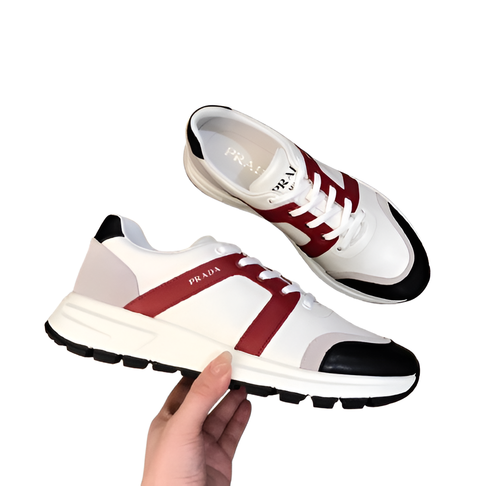 PRADA Men's White, Red & Black Luxe Sneakers
