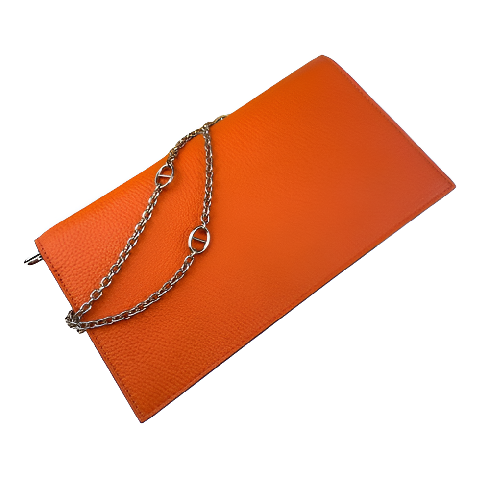 Hermes Orange Leather Chain Clutch