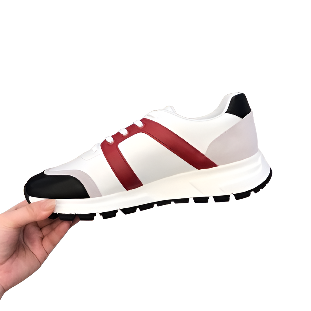 PRADA Men's White, Red & Black Luxe Sneakers