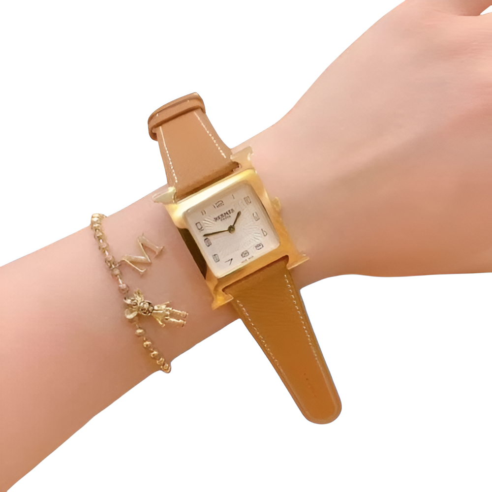 HERMÈS Gold & Brown Leather Ladies Watch