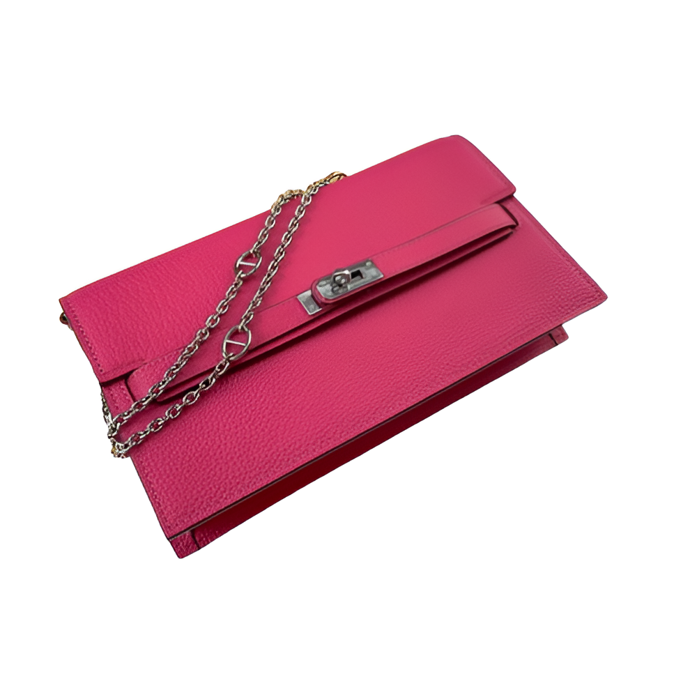 Hermes Fuchsia Pink Leather Chain Clutch