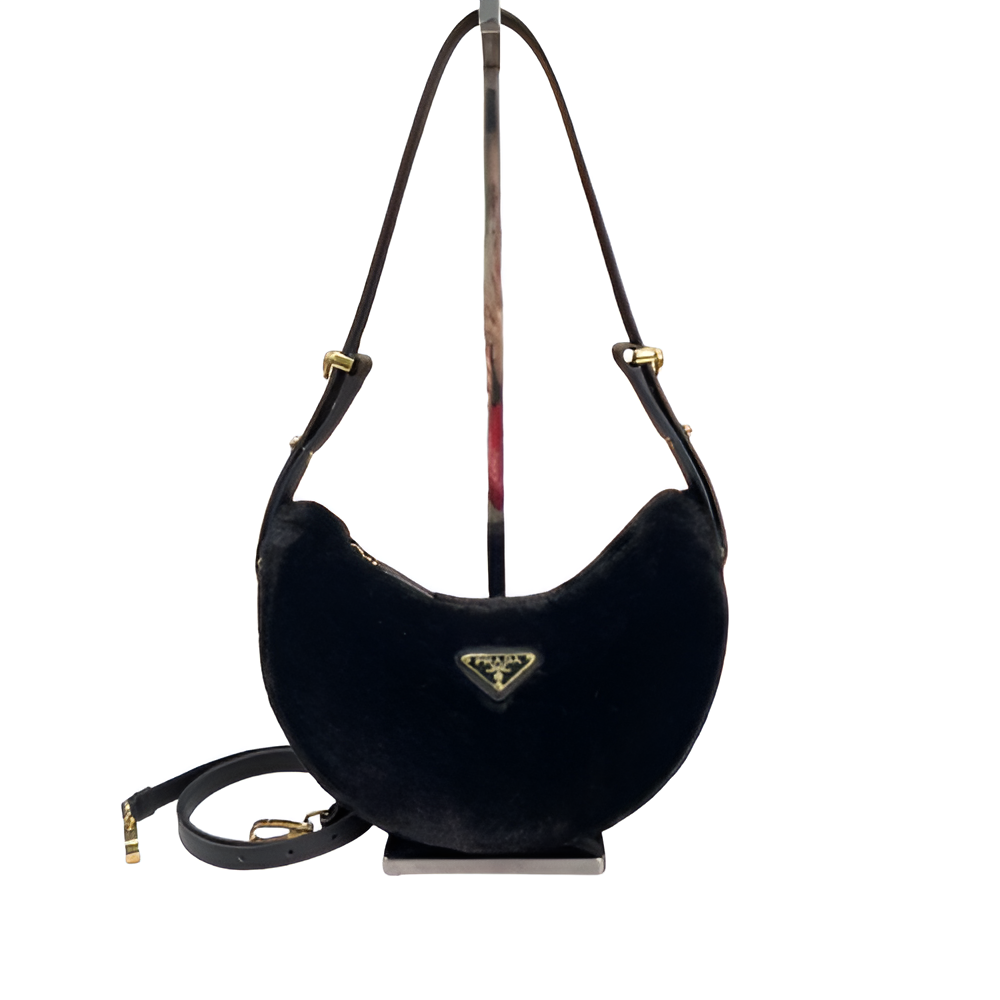 Prada Black Velvet Crescent Shoulder Bag