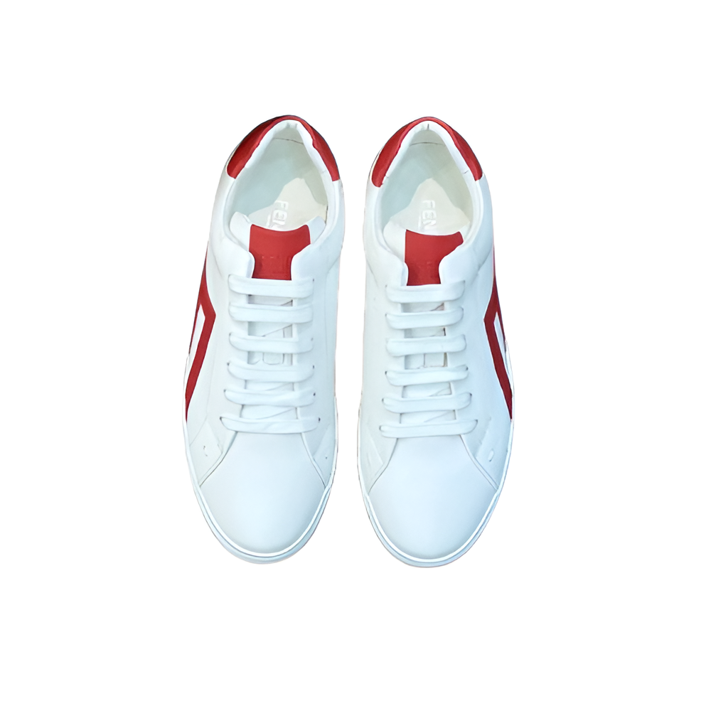 Fendi Men's White & Red Leather Sneakers