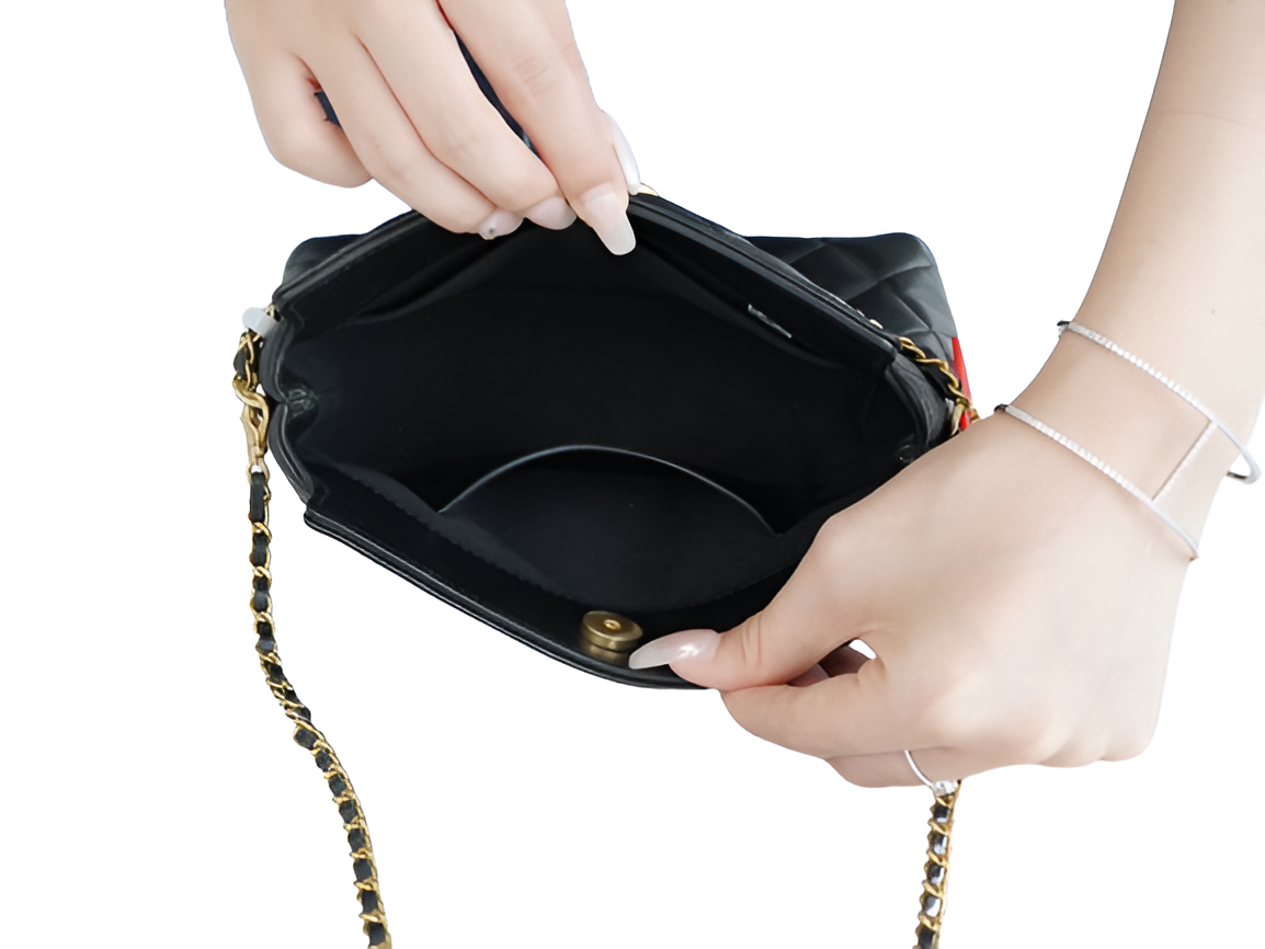 Chanel-Inspired Black Quilted Lion Charm Shoulder Bag