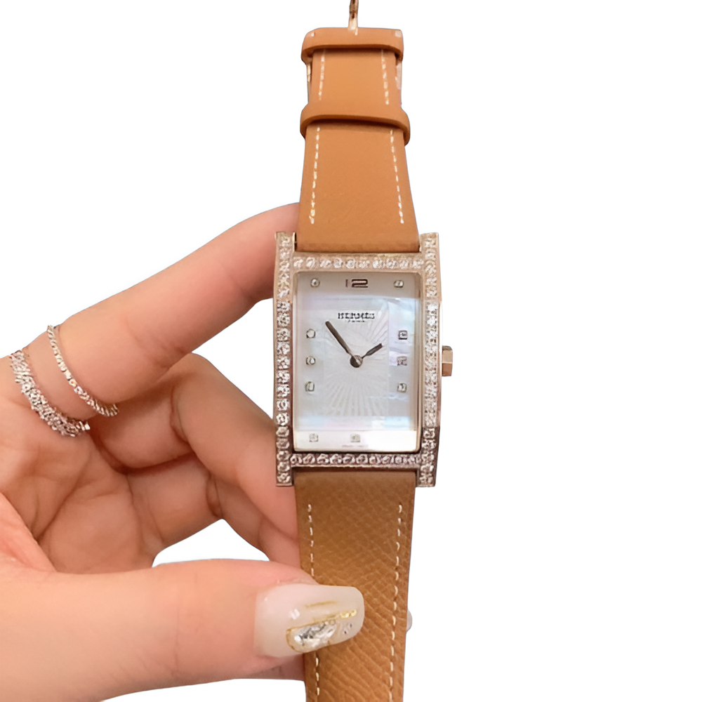 HERMÈS Diamond & Black Leather Ladies Watch