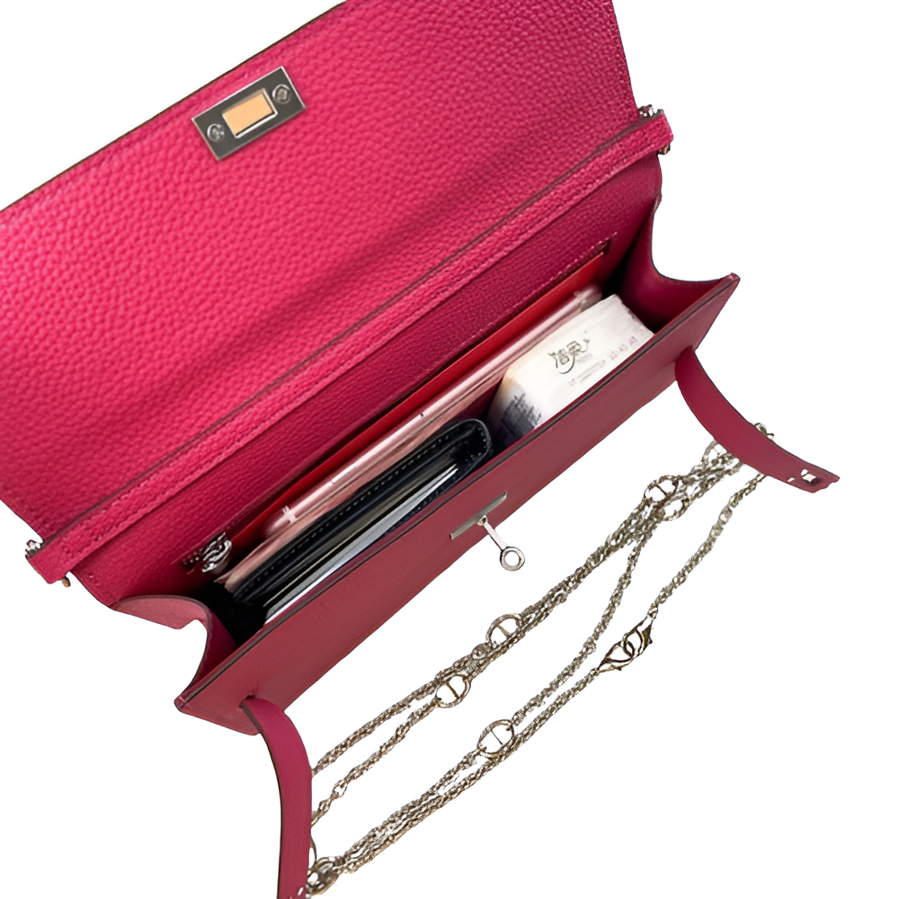 Hermes Fuchsia Pink Leather Chain Clutch