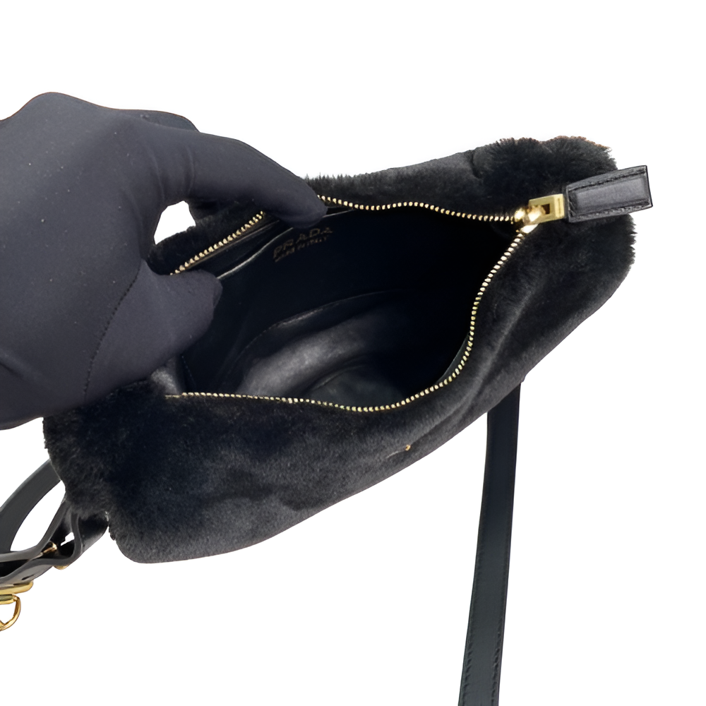 Prada Black Velvet Crescent Shoulder Bag