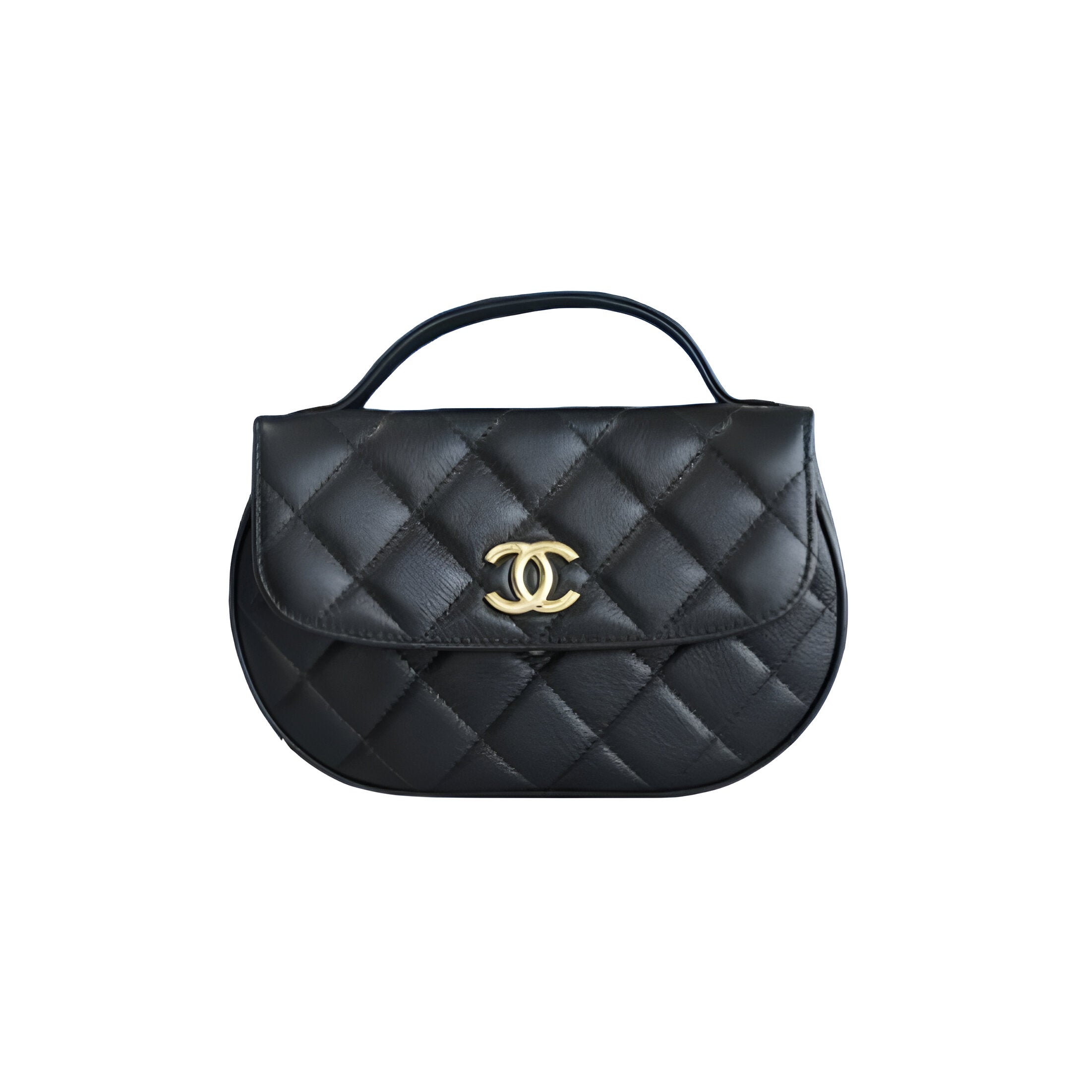 Chanel-Inspired Black Quilted Saddle Bag