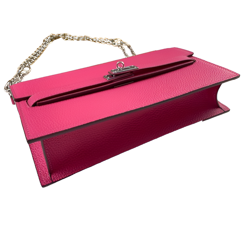 Hermes Fuchsia Pink Leather Chain Clutch