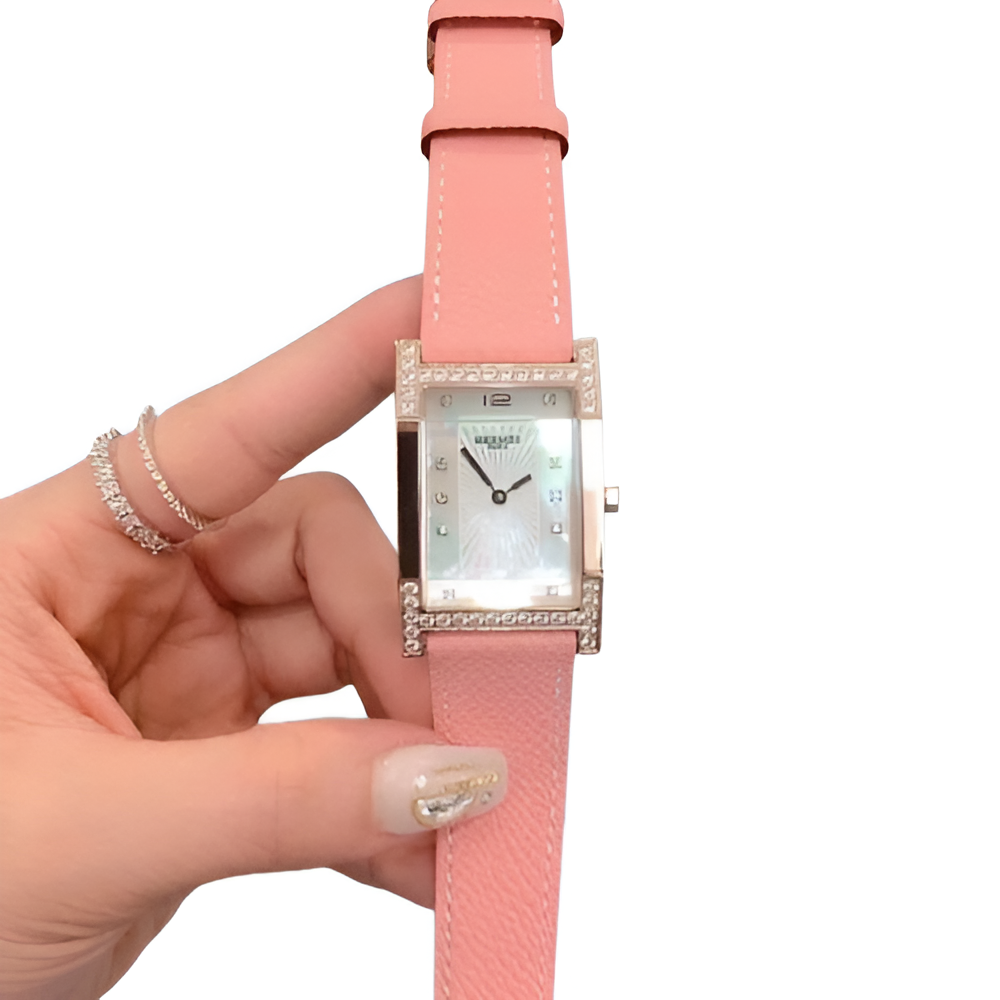 HERMÈS Diamond & Black Leather Ladies Watch