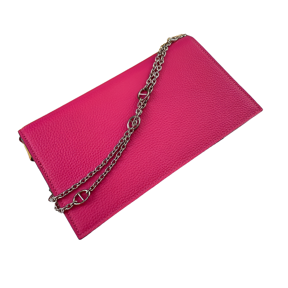 Hermes Fuchsia Pink Leather Chain Clutch