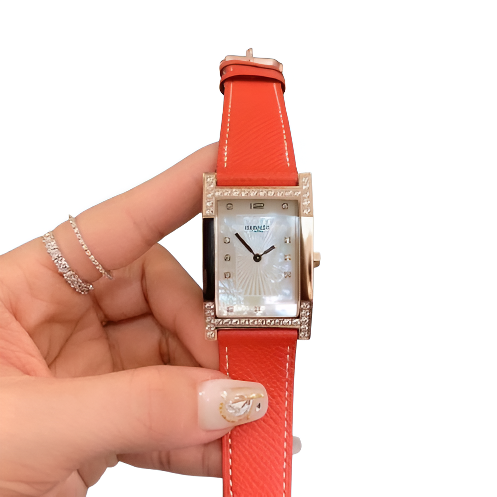 HERMÈS Diamond & Black Leather Ladies Watch