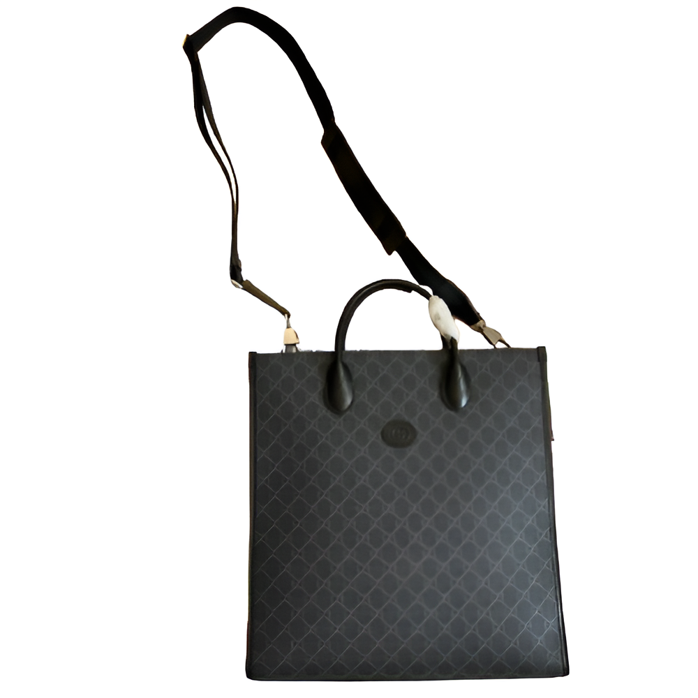 GUCCI Black Monogram Leather Tote Bag