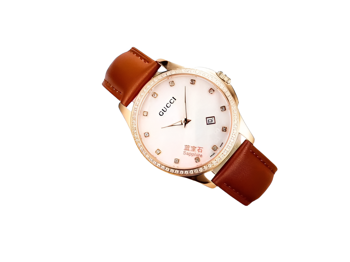 Gucci Men's Brown Leather Sapphire Watch